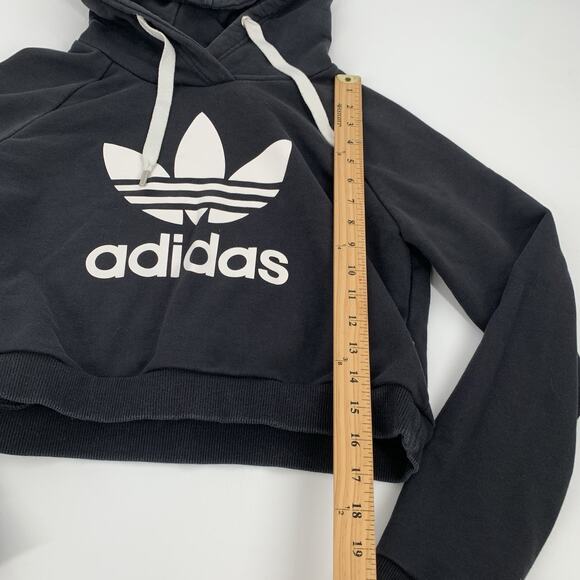 Adidas Originals Cropped Oversized Pullover Sweatshirt Logo Hoodie M Black White - Picture 8 of 8